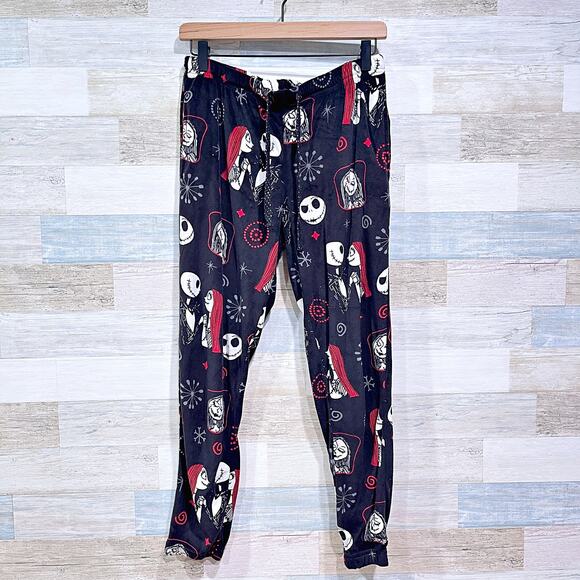 Nightmare Before Christmas Plush Fleece Jogger Pajama Pants Black Womens Small - Picture 1 of 5